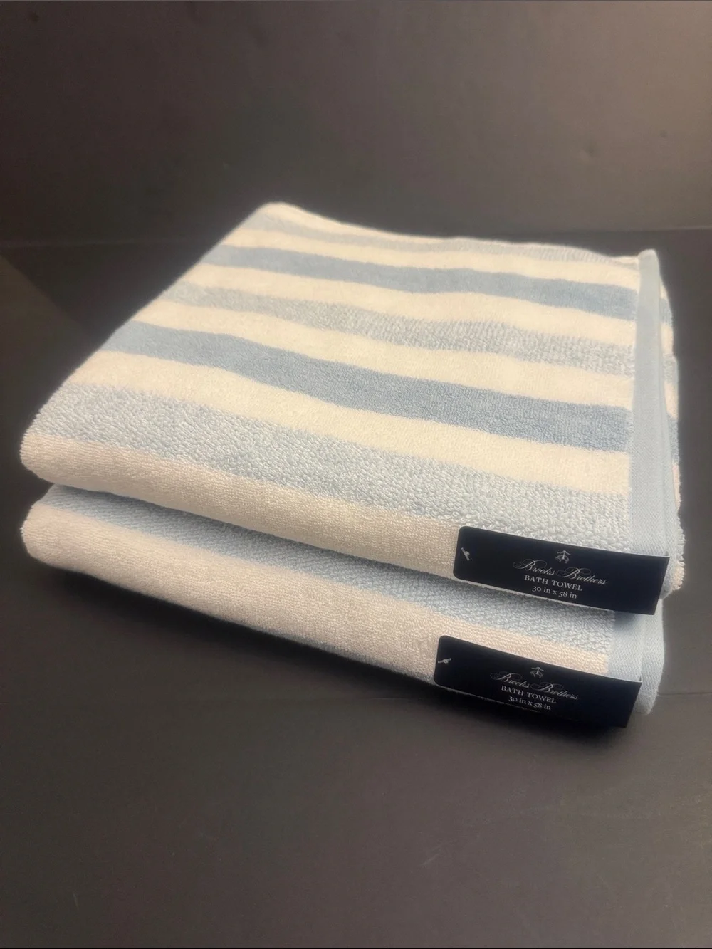 8pc BROOKS BROTHERS Cotton Oversized Light Blue & White Stripe Bath Towel Set